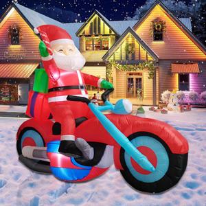6FT Christmas Inflatable Santa Claus on Motorcycle, Blow Up Santa Motorcycle Christmas Inflatables with Bright White LED Lights, Funny Xmas Inflatables for Outdoor Yard Garden Holiday Party