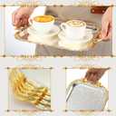 4 Pcs Silver Serving Tray with Handles Elegant Victoria Floral Engraved Metal Platters Large Decorative Trays for Buffet,Wedding Party, Jewelry Display, Service(Vintage,Slive and Gold)