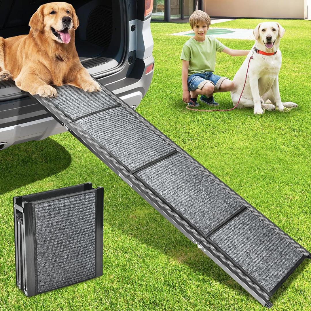 Dog Ramp for Car, 63" Long & 17.3" Wide Dog Car Ramp with Non-Slip Rug Surface, Folding Dog Ramps for Large Dogs, Outdoor Dog Ramp Up to 250 LBS for Car, Trucks, SUV
