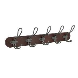 Spectrum Diversified Millbrook Wall Mount 5 Hook Wood Rack: Portable Universal Storage, Metal & Wood