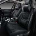Black Car Seat Covers Front Pair, Breathable Leather Automotive Front Seat Covers with Headrest, Universal Automotive Vehicle Seat Cover for Most Sedan SUV Pick-up Trucks