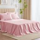 CozyLux Satin Sheets Full Size - 6 Piece Pink Bed Sheet Set with Silky Microfiber, 1 Deep Pocket Fitted Sheet, 1 Flat Sheet, and 4 Pillowcases - Smooth and Soft