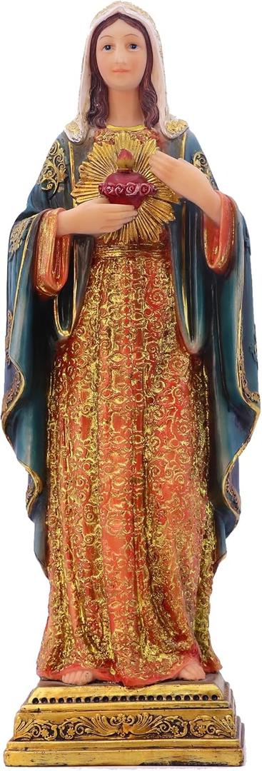 Virgin Mary Statue Sacred Heart Figure Resin Sculpture 11.25 inch Savior Figurine Catholic Religious Gift Home Chapel Decoration (Orange)