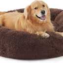 Bedsure Calming Dog Bed for Extra Large Dogs - Donut Washable Large Pet Bed, Anti-Slip Round Fluffy Plush Faux Fur Dog Bed, Fits up to 125 lbs Pets, Brown, 45 inches (Coffee)