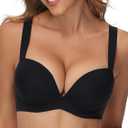 Push Up Thick Padded T Shirt Bra Underwire Support Plunge Everyday Bras for Women Add 2 Cup, Black 