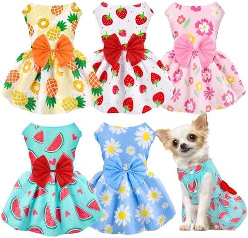 5 Pack Girl Dog Clothes Floral Summer Puppy Princess Bowknot Dog Dresses for Small Dogs Girl Clothes Cute Outfits for Boys Girls Pets Cats Dogs Large