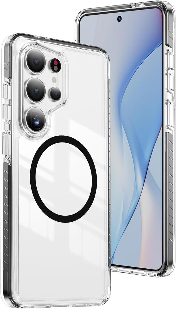 DEERLAMN Magnetic Clear Case for Samsung Galaxy S26 Ultra/S25 Ultra 6.9-Inch,[Fit for Magsafe][Military Grade Drop Protection] Transparent Slim Fit Shockproof Protective Phone Cover,Black