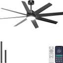 Ohniyou 60" Black Ceiling Fna with Light for Patio, Porch, Living Room