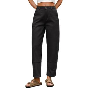 Eddoyee Harem Pants for Women, High Waisted Elastic Cropped Pants Ankle Length with Cargo Seam Layered Design (Black, S)