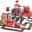 141PCS Magnetic Tiles for kids, Fire Rescue Theme Magnet Tiles with Fire Station & Fire Rescue Vehicles, STEM Magnetic Tiles for Kids Ages 4-8, Preschool Educational Building Toys for Boys & Girls