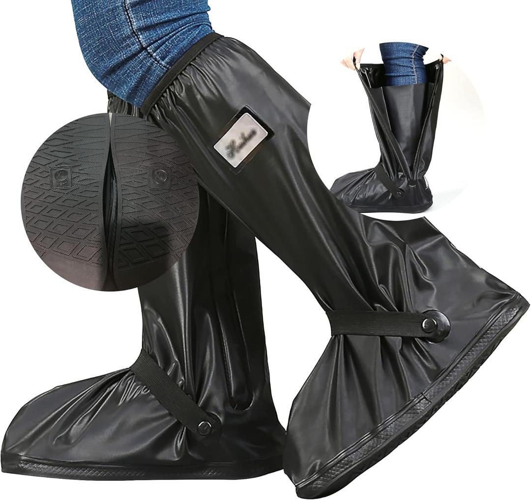 Waterproof Rain Shoe Covers Men Reusable Foldable Rain Snow Boot Shoe Covers with Reflector Non Slip Shoe Protector for Raining Day,Cycling,Gardening,Fishing,Hiking, Farming (Large, Black)