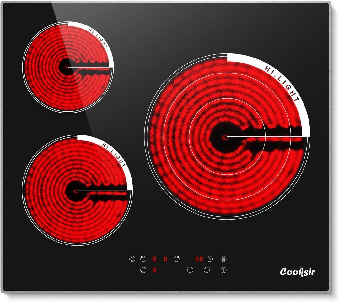 24 Inch Electric Cooktop 3 Burner 5700W
24" Electric Stove Built-in, 3 Burners Electric Cook Top with Touch Control, Timer, Safety Lock, 220V Hard Wired (No Plug)