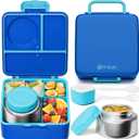 Fimibuke Bento Box for Kids Adult, BPA Free & Leakproof Toddler Lunch Box with 8.5oz Insulated Thermos Food Jar, Utensils & Sauce Jar, Dishwasher Safe 3 or 4 Compartment Container for School Girl Boy (A1. Nautica Blue)