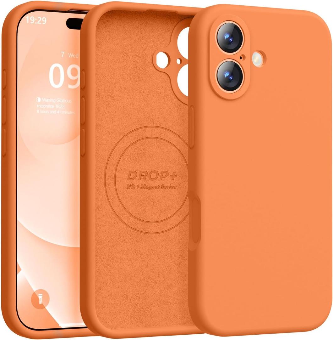 Ktele Magnetic for iPhone 17 Case [Compatible with Magsafe] [Premium Silicone Satin-Smooth Touch] Slim Shockproof Anti-Scratch Microfiber Lining Case, 6.3 inch, Bright Orange