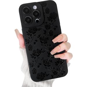 Lovmooful Compatible for iPhone 13 Pro Max Case Cute Cool Flower Floral with Black Design for Girls Women Soft TPU Shockproof Protective Girly for iPhone 13 Pro Max-Rose