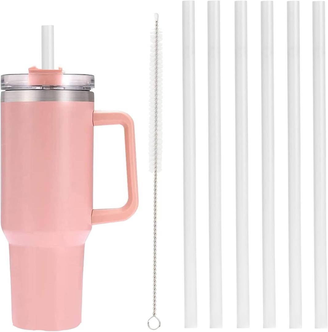 5 x 6 Pack Replacement Straws with Cleaning Brush Compatible Stanley 30 oz 40 oz Tumbler, Plastic(White)