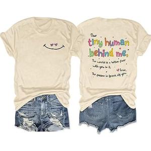 Teacher Shirts Women Dear Tiny Human Behind Me The World is a Better Place with You Inspirational Tshirt Casual Tee Top, XL Ecru Teacher Shirts Women Dear Tiny Human Behind Me The World is a Better Place with You Inspirational Tshirt Casual Tee Top, XL Ecru