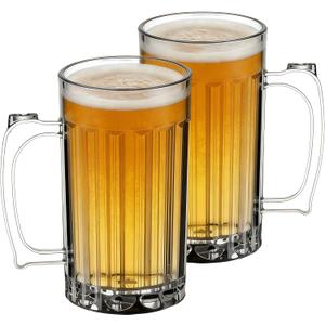 23oz Plastic Beer Mugs with Handle Set of 2, Reusable Clear Beer Stein Drinking Cups for Party Bar Home Hotel, Perfect for Cocktail Juice Beverages