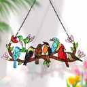 Huray Rayho Birds On Branch Stained Glass Suncatcher Cardinal Hummingbird Kingfisher Double Side Glass Panel Window Hanging Decor Bird Ornament Bird Lover Gift for Mom Grandma