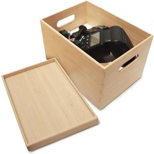 BAMOTTO CRAFTBAMBOO 10.2x7.3x6.5 Lidded Storage Bins - Stackable Bamboo Box/Cube/Basket with Handles for Home Kitchen Office, Organize Tableware Clothing Toys Books