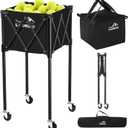 Extra Large Tennis Ball Hopper, Holds 200 Balls, Foldable Tennis Ball Basket with Wheels & Removable Bag, Lightweight Pickleball Caddy Cart for Baseball/Softball, for Training/Teaching