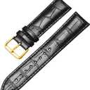 Genuine Leather Watch Bands for Men Women Quick Release Soft Calfskin Italian Leather Alligator Embossed Strap Business Casual Universal Replacement Band 12mm to 24mm (17mm, Black(Gold Buckle))