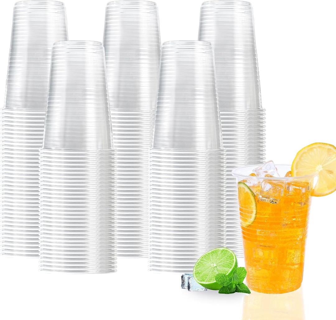 9 oz Clear Plastic Cups, 500 Count Bulk Disposable Tumbler with Heat Resistance, PP Clear Plastic Cups for Party, Cold Coffee, Soda, Juice (9oz 500count)