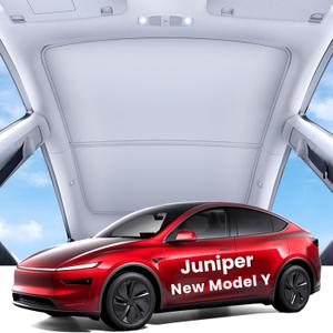 REEVAA 2026 Upgraded Tesla Model Y New (Juniper) Sunshade Roof [No Gaps, No-Sagging] Model Y Accessories Heat Insulation Foldable Glass Sunroof Cover for Model Y Juniper 2025-2026, 2PCS, Gray