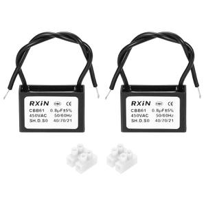 sourcing map 3 Pcs CBB61 Capacitor, 0.8uF 450V 2-Wire Ceiling Fan Motor Starting Capacitor for Ceiling Fan, Motor Generator, Blower, Exhaust Fan, Black