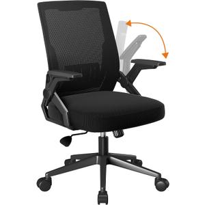 COMHOMA Office Chair with Flip-up Armrests Ergonomic Computer Desk Chair with Adaptive Lumbar Support & Breathable Mesh, Black, Large