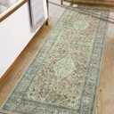 Washable Runner Rug, Sage Green 2x6 Rugs Non Slip, Indoor Low Pile Carpet with Rubber Backing for Hallway Kitchen Bathroom Entryway Bedroom (Green/Light Brown)