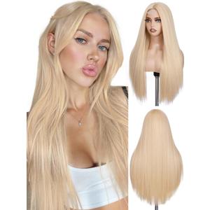 26 Inch Blonde Wigs for Women, Long Blonde Wig with Simulated Lace Scalp, Heat Resistant Synthetic Middle Part Blonde Wigs, Daily Cosplay Friendly