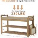 Homaxy 2-Tier Shoe Rack Bench, 31.5 in, Walnut and Light Brown | Bamboo Entryway Bench, with Side Holder, Shoe Rack Organizer with Cushion for Front Entrance, Hallway Living Room Bedroom