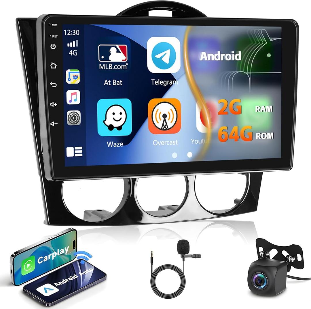 2+64GB Inefala for Mazda RX8 2003-2008 Android 13 Stereo Dash Kit with Wireless Carplay Android Auto, 9" Touch Screen Radio HiFi GPS WiFi BT FM/RDS SWC Canbus MIC AHD Backup Camera