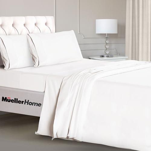 Mueller Luxury 4 Piece Twin Sheets Set - Ultra-Soft 1800 Series, Cooling & Breathable Twin Bed Sheets Sets, Hotel Quality Bedding, Deep Pocket up to 16" - Hypoallergenic, Wrinkle-Resistant, White
