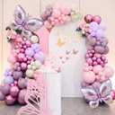 Butterfly Balloon Arch Kit - 142pcs Pastel Pink & Purple Balloons with Butterfly Stickers & Large Foil Balloons for Girl's Baby Shower, Wedding, Birthday Party Decorations