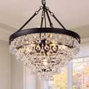 Wellmet Modern Crystal Chandeliers, 6 Lights Black Chandeliers for Dining Room, Farmhouse Ceiling Light Fixture for Foyer, Bedroom, Living Room, Entryway, Kitchen Island, 20Dia