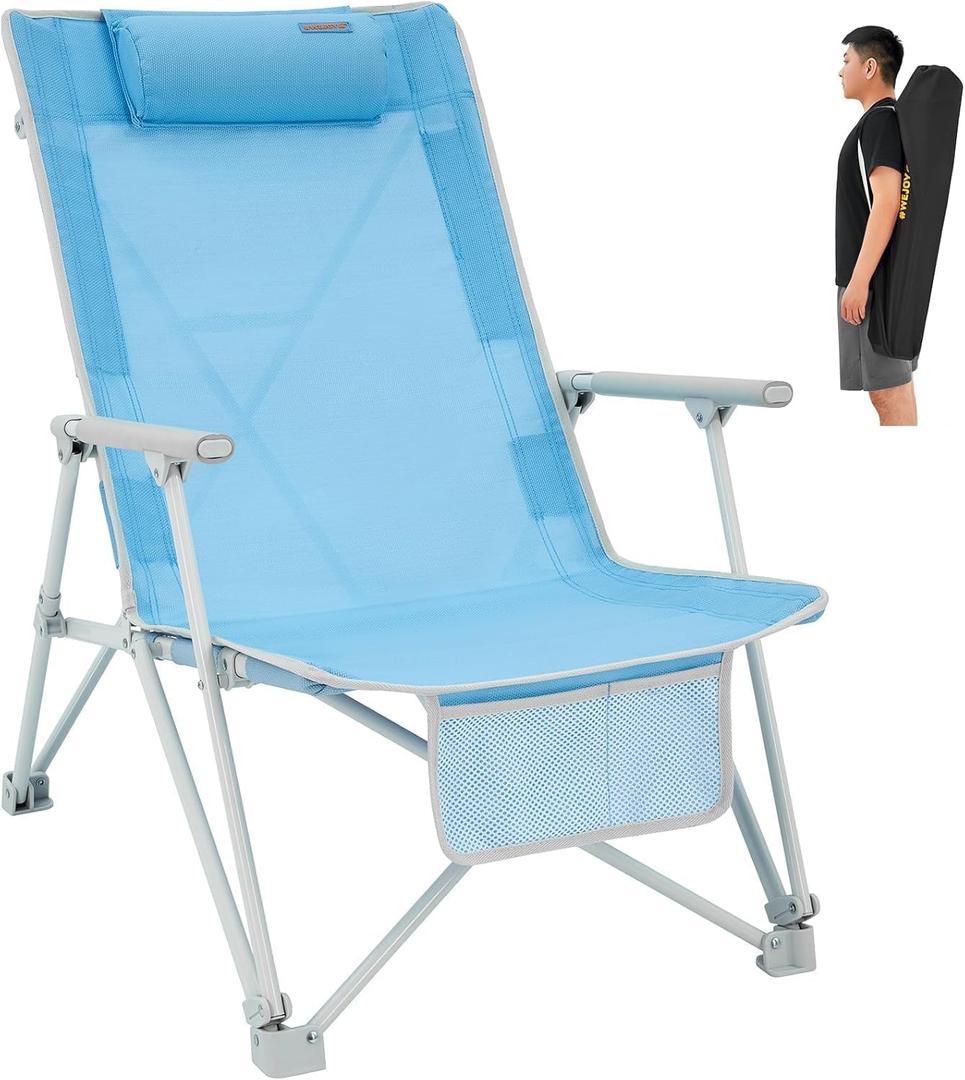 #WEJOY Folding Webbed Lawn Beach Chair - Heavy Duty Portable Outdoor Chair with Hard Armrest for Camping,Garden,Concerts,Festivals and Sand Picnic BBQ,265 LBS (Blue)