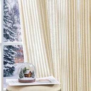 Jinchan Linen Curtains for Living Room Beige Striped Curtains for Bedroom Ticking Stripe Pattern Light Filtering Farmhouse Cottage Core Rustic Grommet Window Treatment 2 Panels 63 inches Long