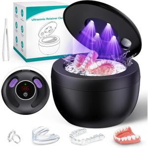 Upgraded Ultrasonic Retainer Cleaner Machine, 45kHz Ultrasonic Dentures Cleaner for Night Guards, Braces, Aligner, Toothbrush, Jewelry and More, 200ML Capacity, Black1