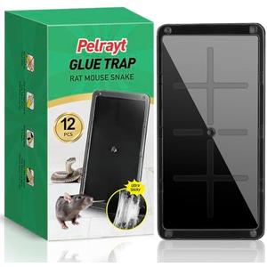 Pelrayt Glue Mouse Traps Indoor for Home, Rat Trap-12 Pack, Large Heavy Duty Glue Traps for Safe Home Pest Control. Pre-Scented, Non-Toxic Sticky Boards for Mice, Rats & More. Easy To Use
