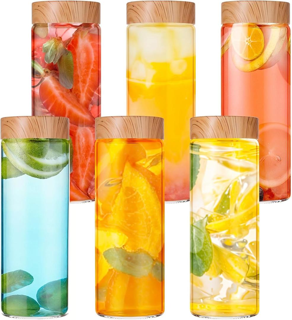 6 Pack Glass Bottles with Lids 12 oz Juicing Bottles Reusable Glass Wide Mouth Juice Bottle for Juicing Airtight Leak Proof Drinking Milk Water Bottle for Juice Tea Milk Storage
