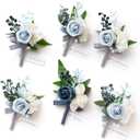 Ling's moment Boutonniere for Men, 6pcs Groom Groomsmen Boutonniere, Artificial Flowers for Wedding Decor/Prom/Homecoming, etc.Dusty Blue Light Blue