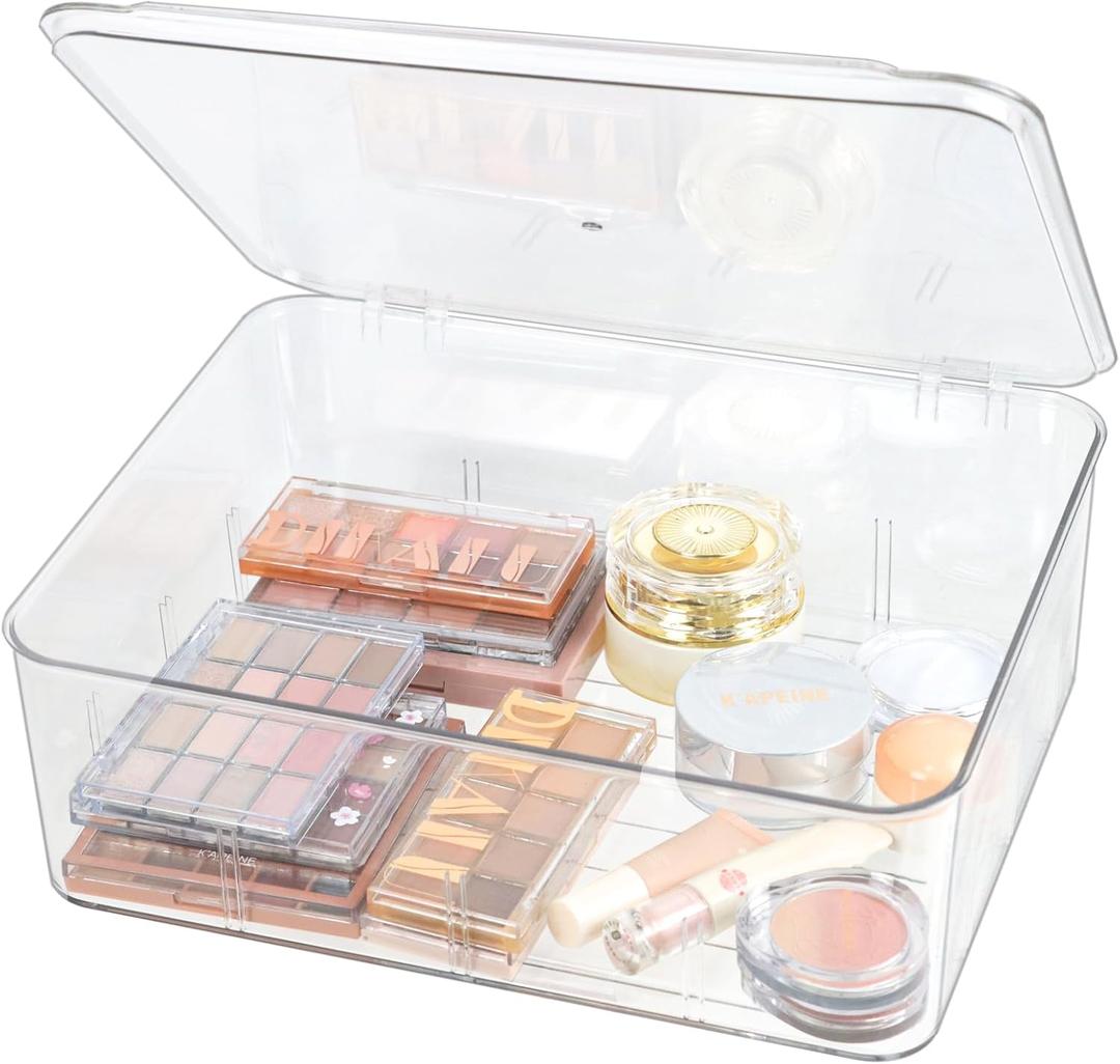 Clear Storage Container Drawer Organzier Dividers,Removable Divided Plastic Storage Bin with Lid, Storage Organizer for Scarves Ties Bras,Clear Dresser Organizers (Large-No Grids) Clear Storage Container Drawer Organzier Dividers,Removable Divided Plastic Storage Bin with Lid, Storage Organizer for Scarves Ties Bras,Clear Dresser Organizers (Large-No Grids)
