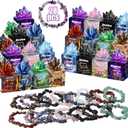 Valentines Day Gem Gifts for Kids, 24 Healing Crystal Bracelets with Treasure Box Cards for School Classroom Class Party Favor, Valentine Rock Crystal Gift Exchange for Boys Girls