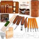 Wood Carving Kit, 24Pcs Wood Carving Tools with Storage Bag, Wood Whittling Knife Kit with 4pcs Templates & 6pcs Basswood Blocks for DIY Beginners