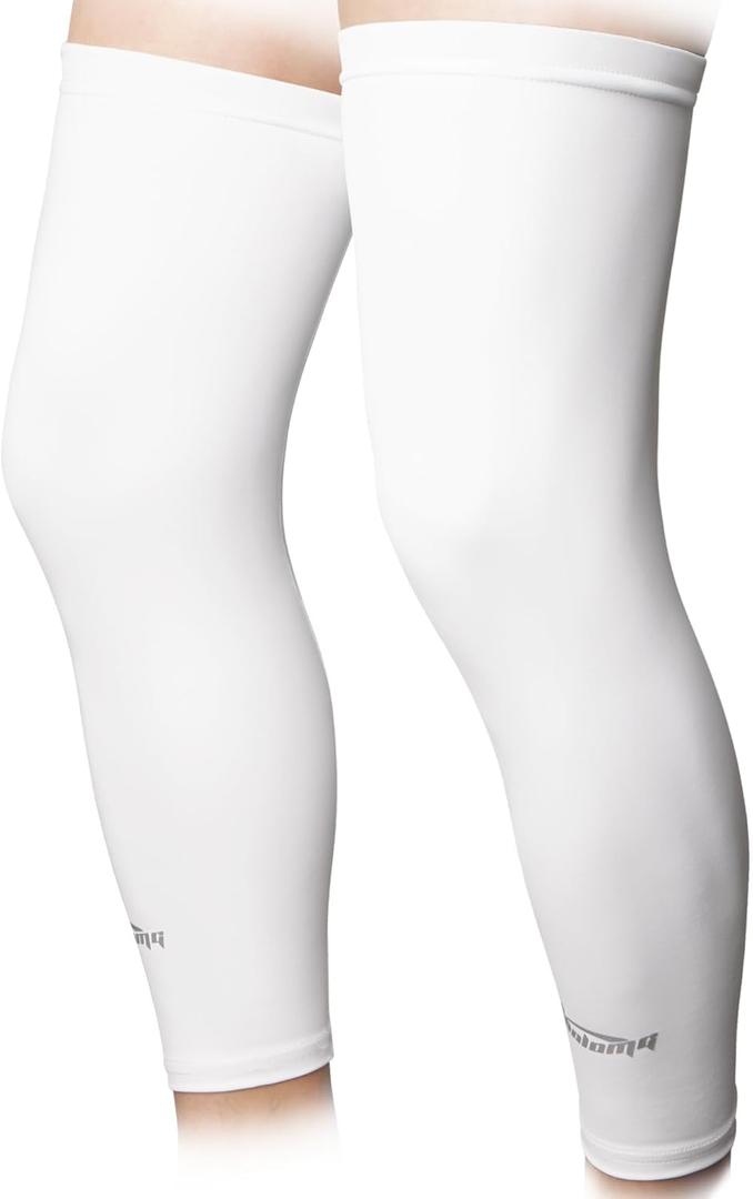 COOLOMG Sports Compression Leg Sleeve Basketball Football Long Knee Protection Knee Brace Undersleeve for Men & Women Youth (Small, White Pair)