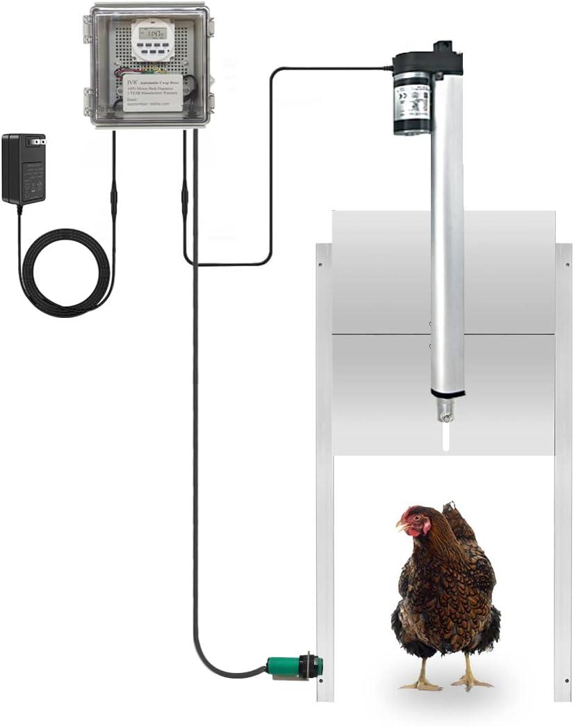 JVR Automatic Chicken Coop Door Opener with Timer, Programmable, Aluminum Coops Doors, Electric Run Automatic Chicken Door Auto Opener, Actuator Motor, Safety Feature (Small Size) JVR Automatic Chicken Coop Door Opener with Timer, Programmable, Aluminum Coops Doors, Electric Run Automatic Chicken Door Auto Opener, Actuator Motor, Safety Feature (Small Size)