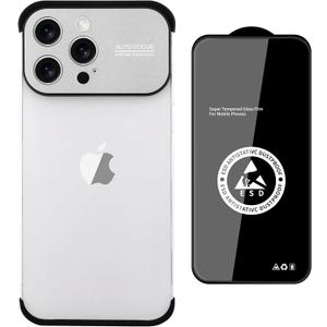 Frameless Phone Case Compatible with iPhone 12 Pro Case,Aluminium Large Window Camera Lens Protector,TPU Silicone Minimalist Protective Case Silver.