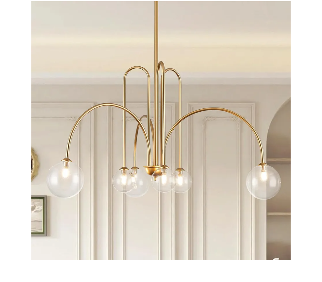 Gold Sputnik Chandelier,6 Lights Large Modern Chandelier L40”Mid Century Long Ceiling Pendant Light Fixtures for Dining Room with Clear Glass Globe Shades for High Ceiling Foyer Living Room